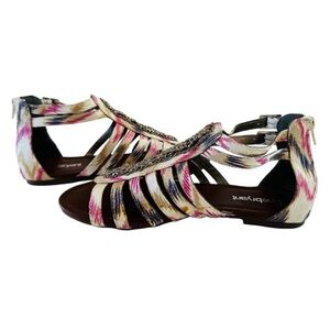 Lane Bryant Strappy Beaded Boho Sandals with Back Zip & Side Buckles size 8W
